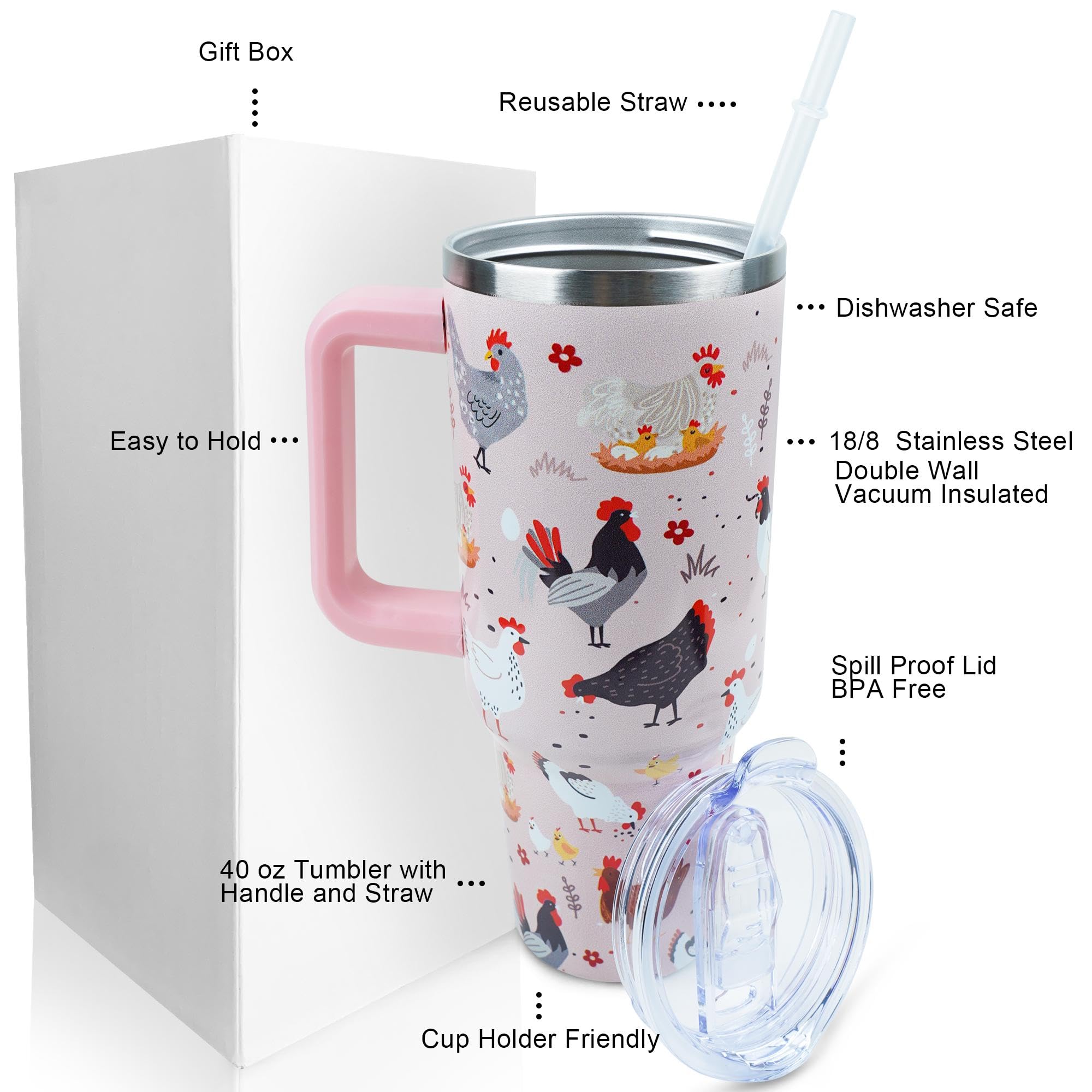Vaso PERRIFIC 40oz con asa ergonómica, fácil de transportar para viajes.