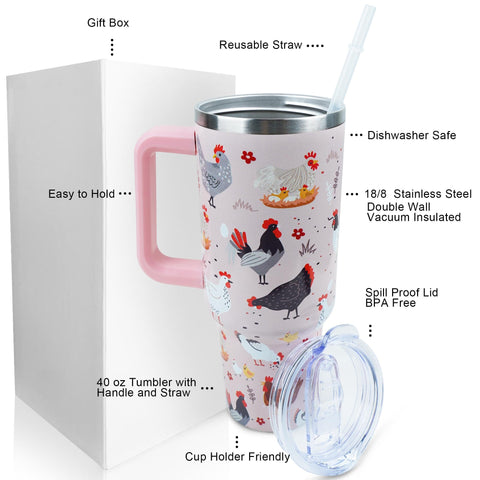 Vaso PERRIFIC 40oz con asa ergonómica, fácil de transportar para viajes.