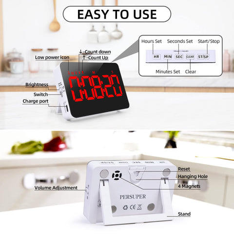 PERSUPER temporizador con pantalla de 5 pulgadas para mayor visibilidad.