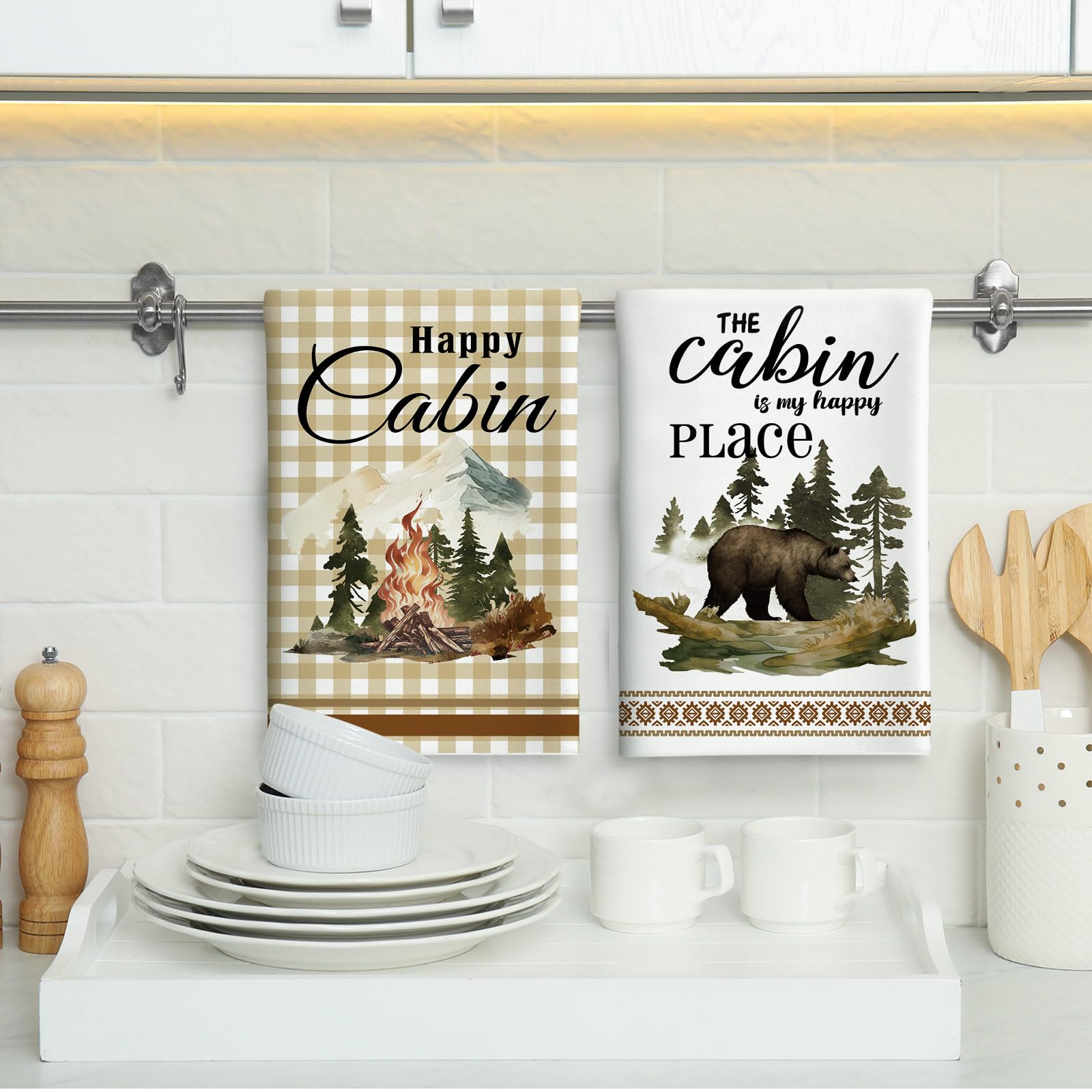 Peryiter toallas de cocina cabana con arboles detallados, ideales para secar superficies
