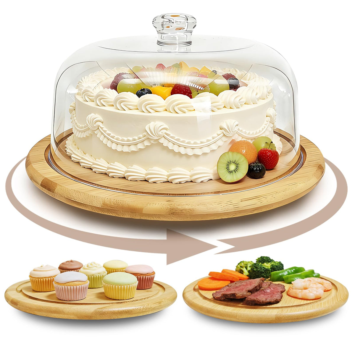 Pesilo bandeja de pastel con domo acrílico y giro de 360° para presentar pasteles