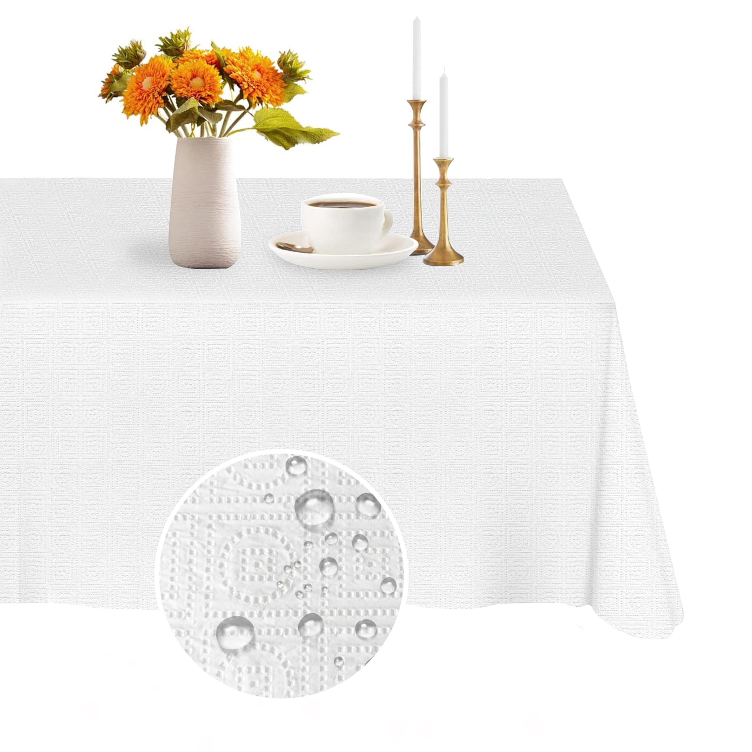 Mantel rectangular blanco de PETFNS protege la mesa de derrames para un evento limpio
