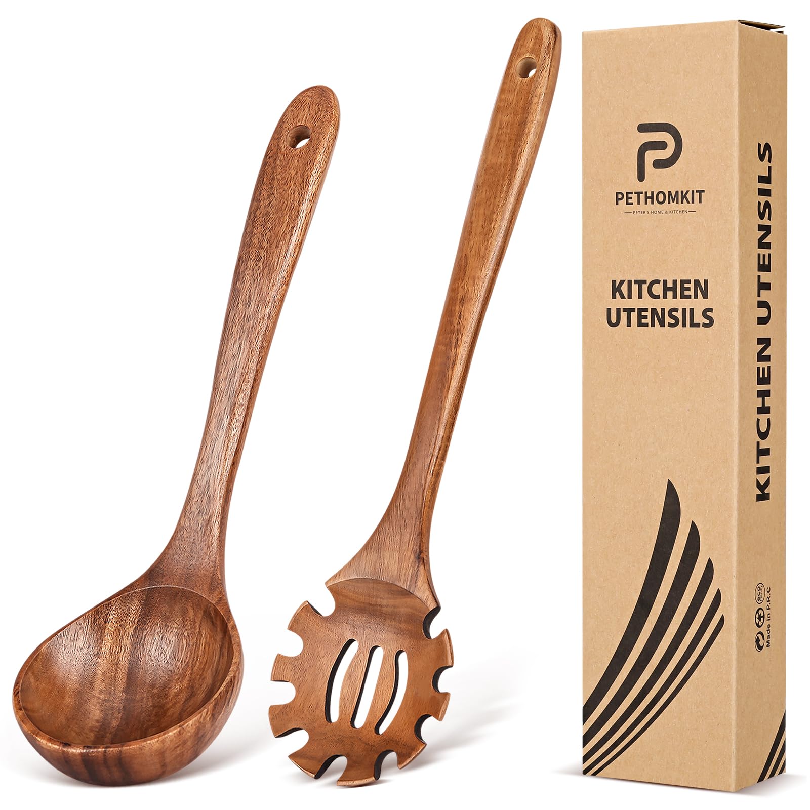 Cucharón PETHOMKIT de teca para servir sopa sin rayar ollas.