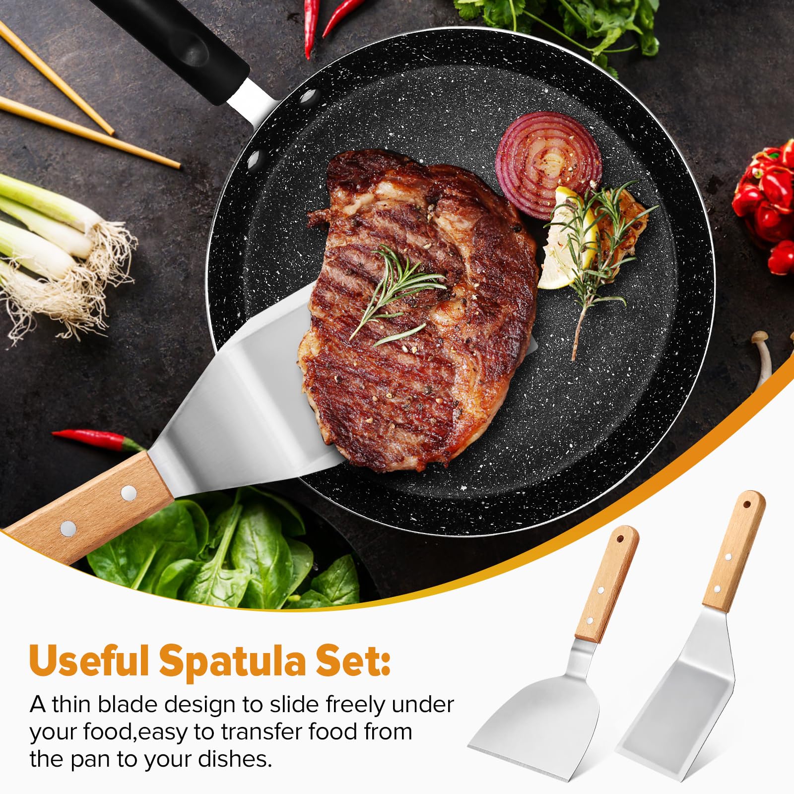 Espátula de metal con mango de madera PETHOMKIT, diseño ergonómico para mayor comodidad.