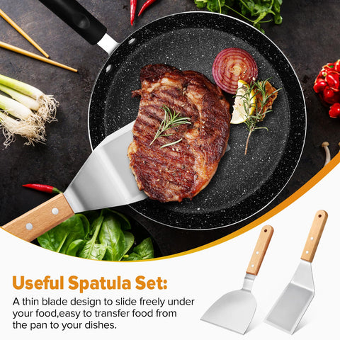 Espátula de metal con mango de madera PETHOMKIT, diseño ergonómico para mayor comodidad.
