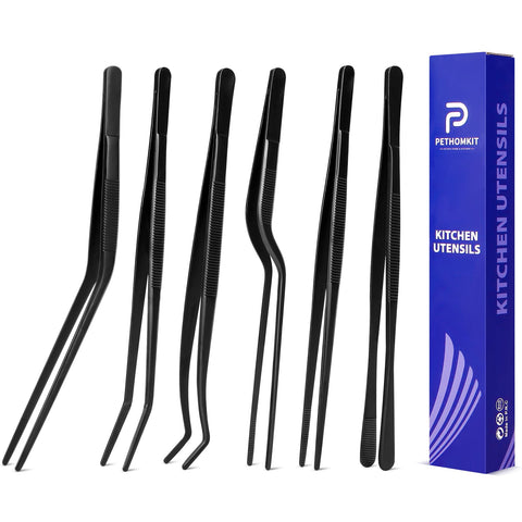 Tenazas PETHOMKIT de 8 pulgadas, acero inoxidable, para manipular platos con precisión.