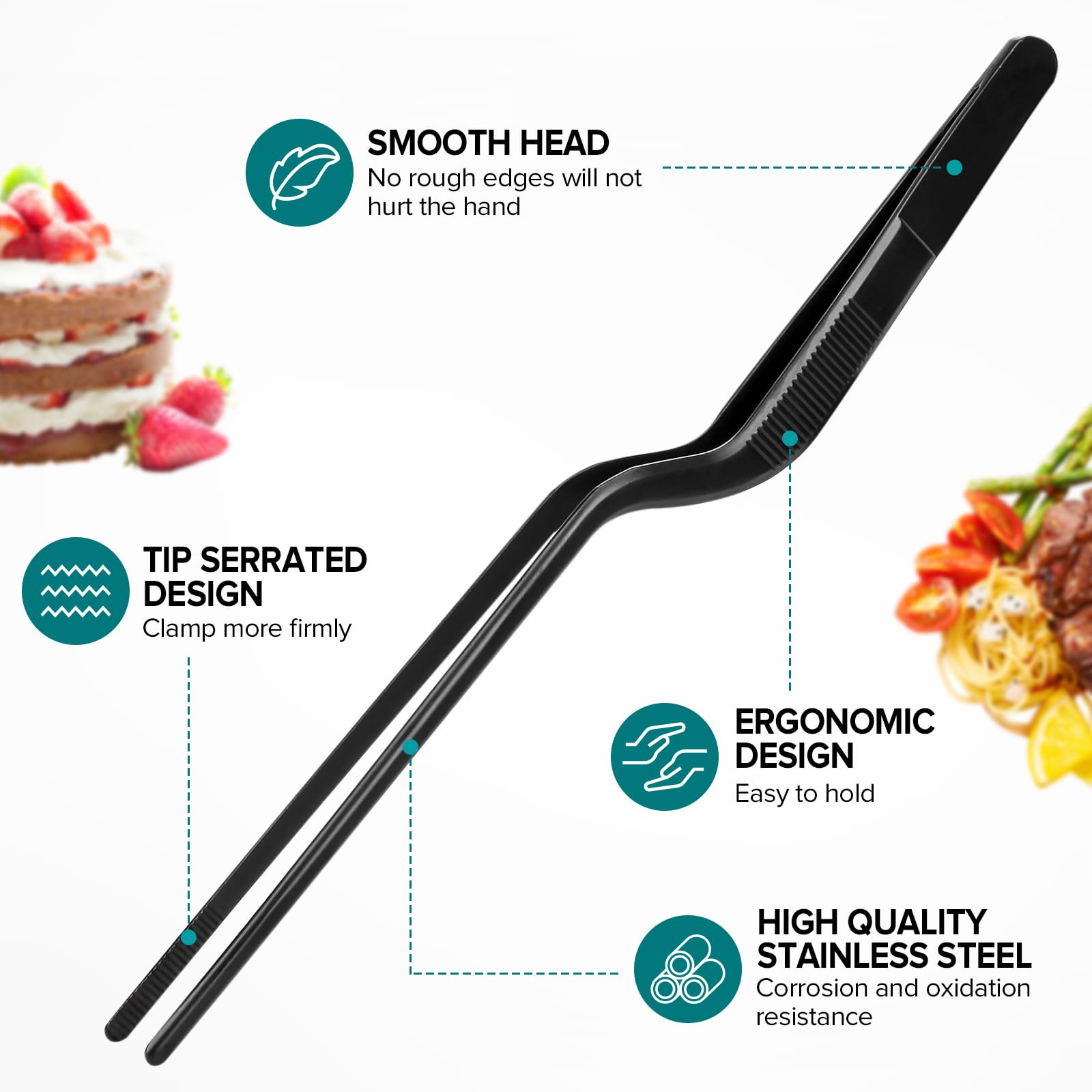 PETHOMKIT tenazas cocina puntas redondeadas para manipular alimentos sensibles.