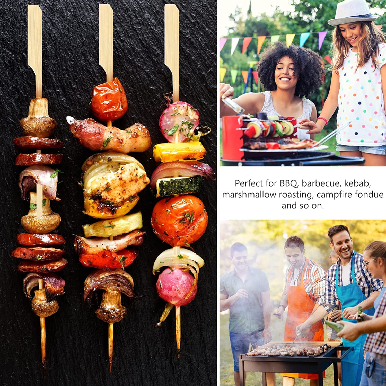 PFIEIFPO palillos de bambú 8 pulgadas para canapes, filo suave para pinchar alimentos.