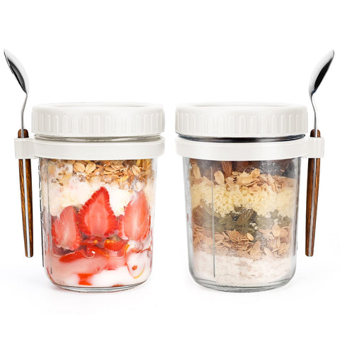 PFUM frascos de avena nocturna con tapa frontal, ideales para desayunos rápidos.