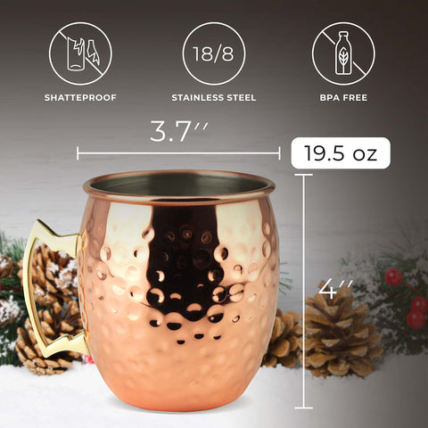Revestimiento de cobre en el exterior de PG Moscow Mule aporta brillo.