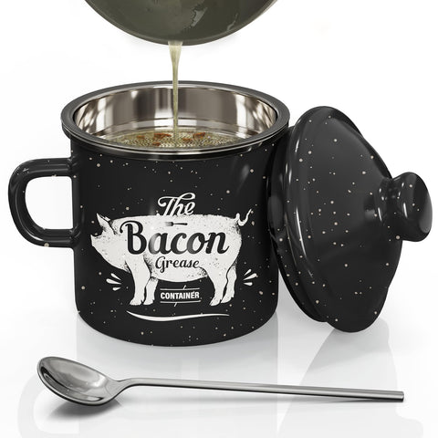 PGYARD contenedor grasa enamelado 15oz para almacenamiento seguro y limpio de grasa.