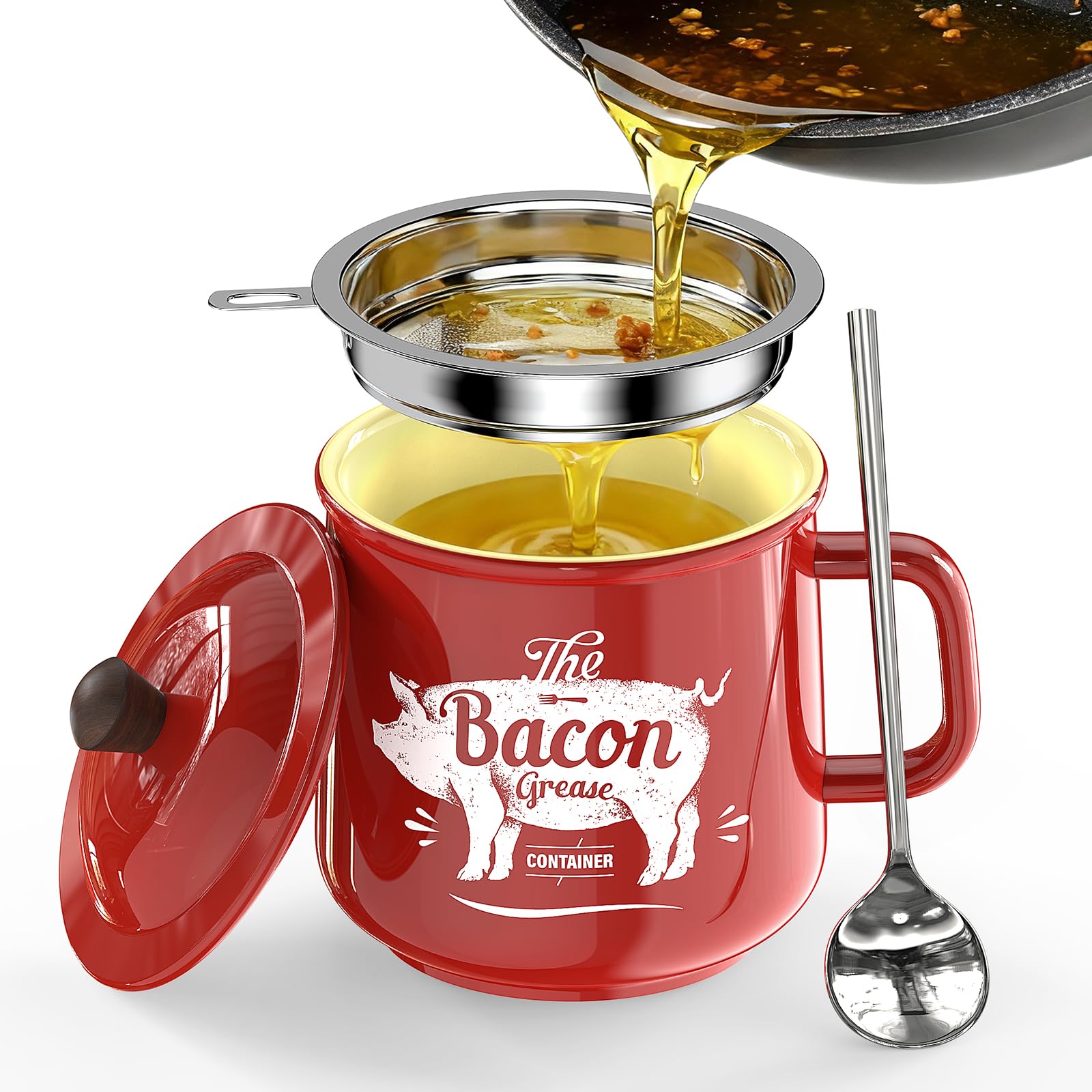 PGYARD contenedor grasa tocino cerámico de 23 oz para almacenar grasa limpia y reutilizable