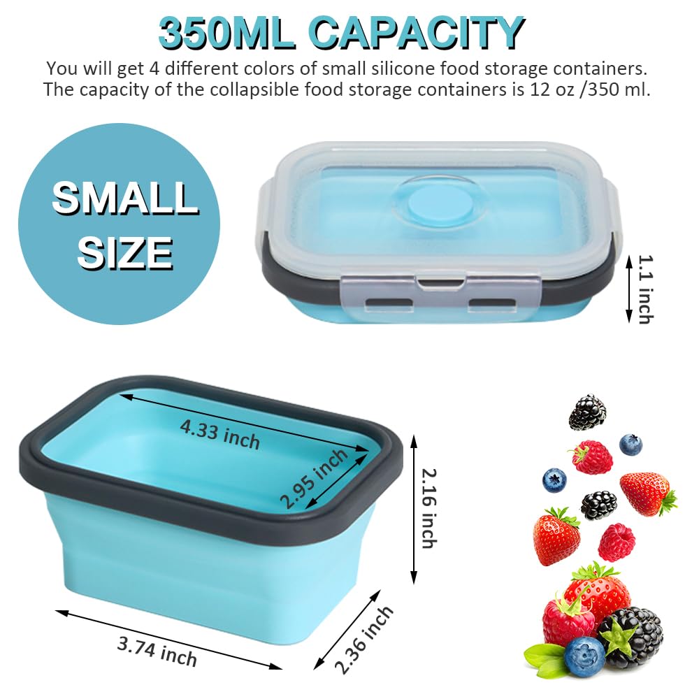 Pharamat contenedores silicona 350 ml para snacks y frutas, colores variados