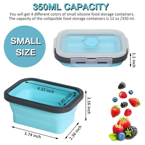 Pharamat contenedores silicona 350 ml para snacks y frutas, colores variados