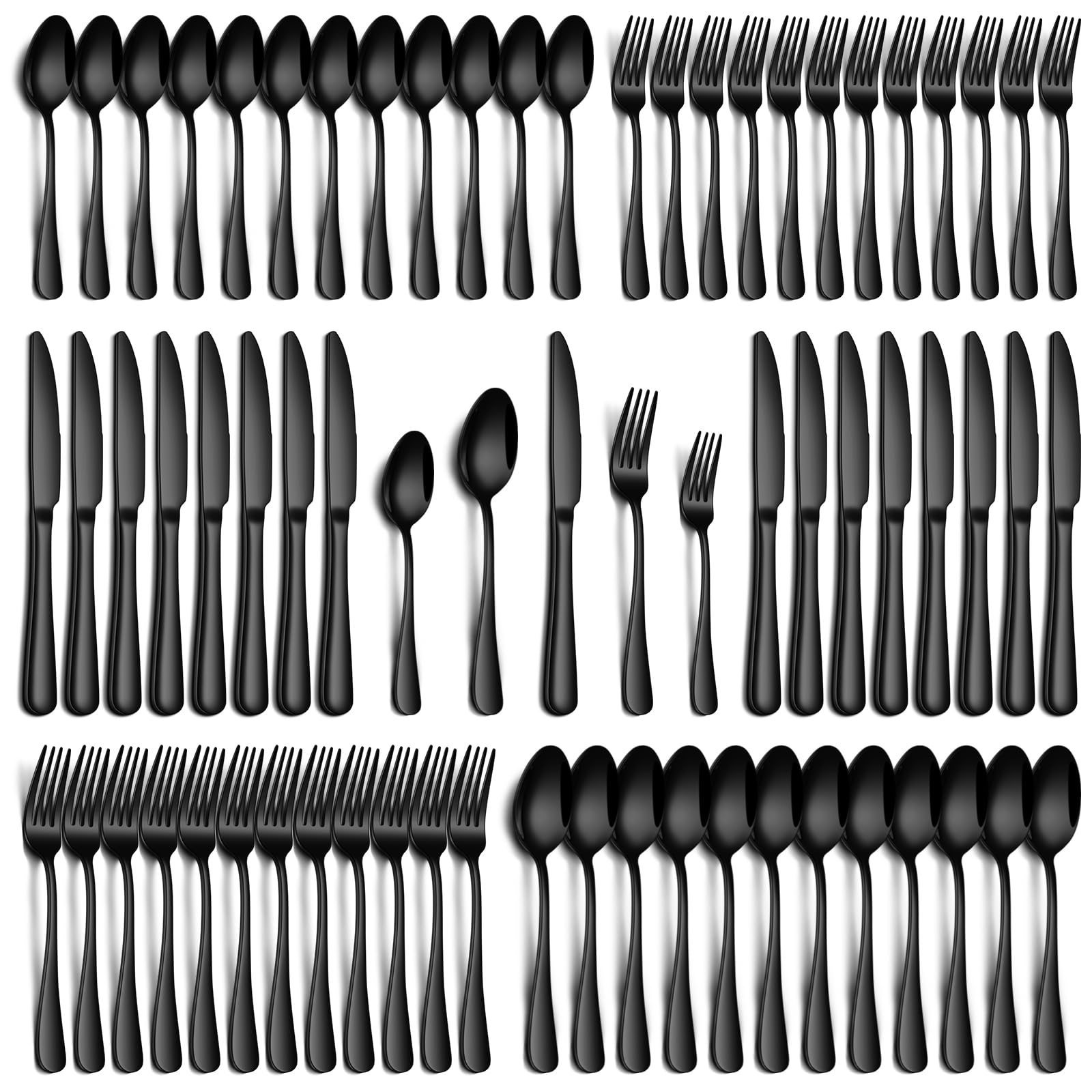 PHILIPALA: juego de cubiertos negro-plata para 12 comensales, ideal para cenas formales