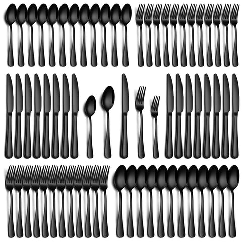 PHILIPALA: juego de cubiertos negro-plata para 12 comensales, ideal para cenas formales