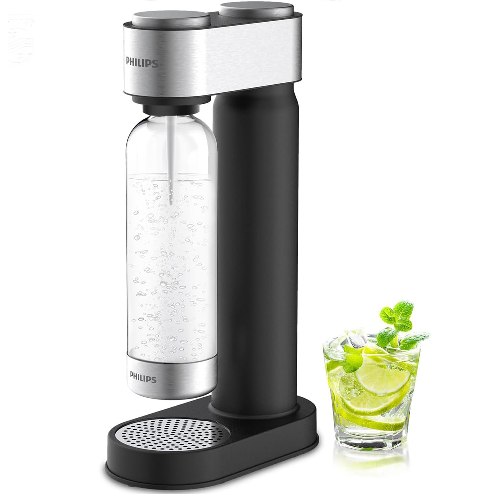 La máquina Philips para agua con gas en encimera, diseño compacto para la cocina.