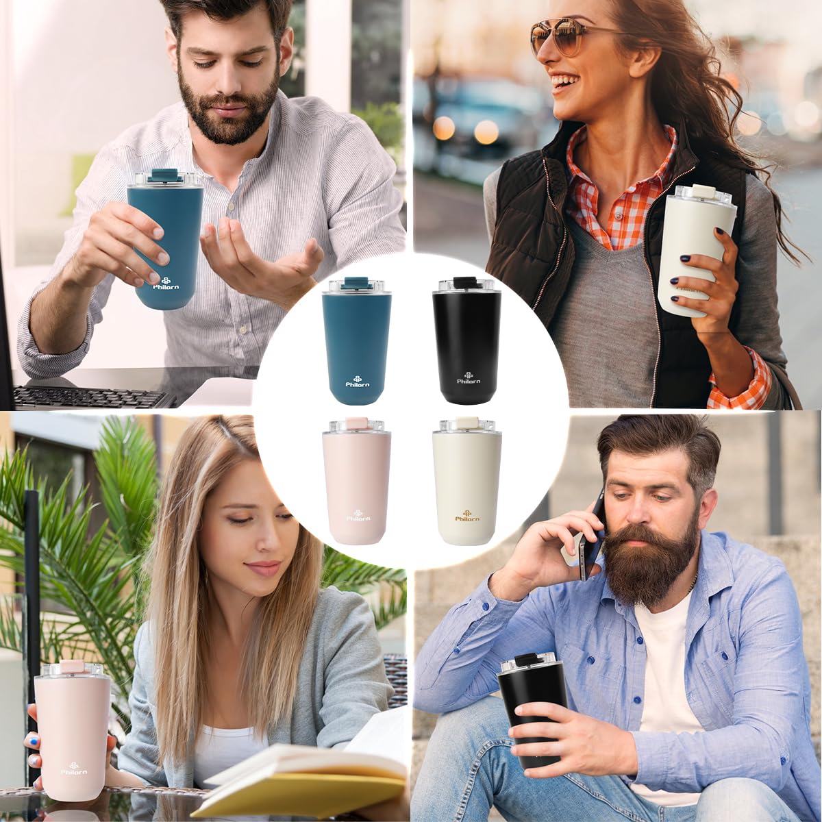 PHILORN tumbler rosado de 380 ml, tamaño cómodo para bolso o mochila.