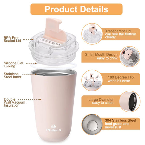 PHILORN tumbler rosado facilita la limpieza a mano para preservar el sellado.
