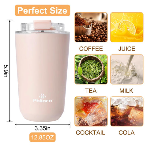 PHILORN tumbler rosado ideal para usar en el coche durante los desplazamientos.