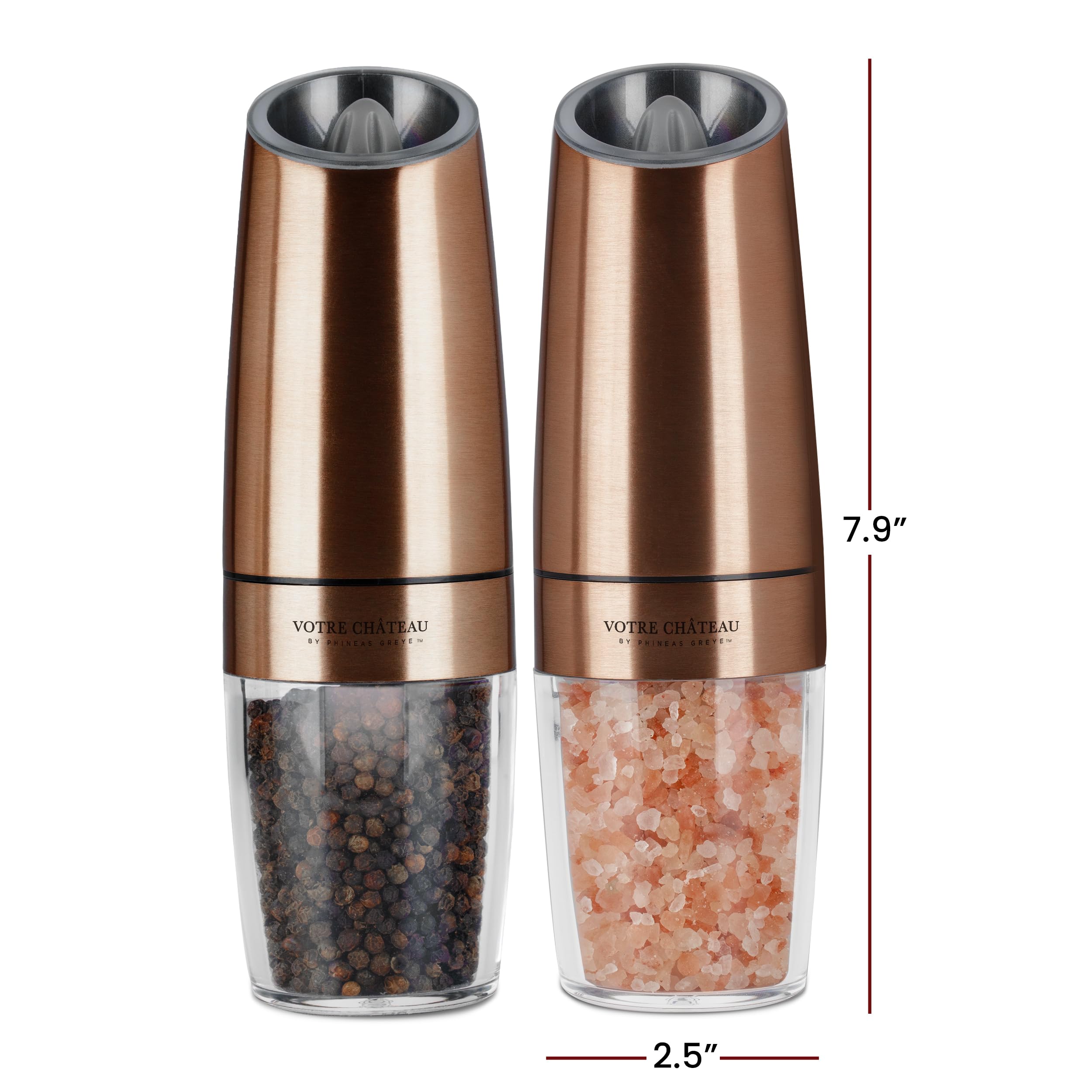Phineas Greye Votre Château gran capacidad para sal y pimienta en la cena.