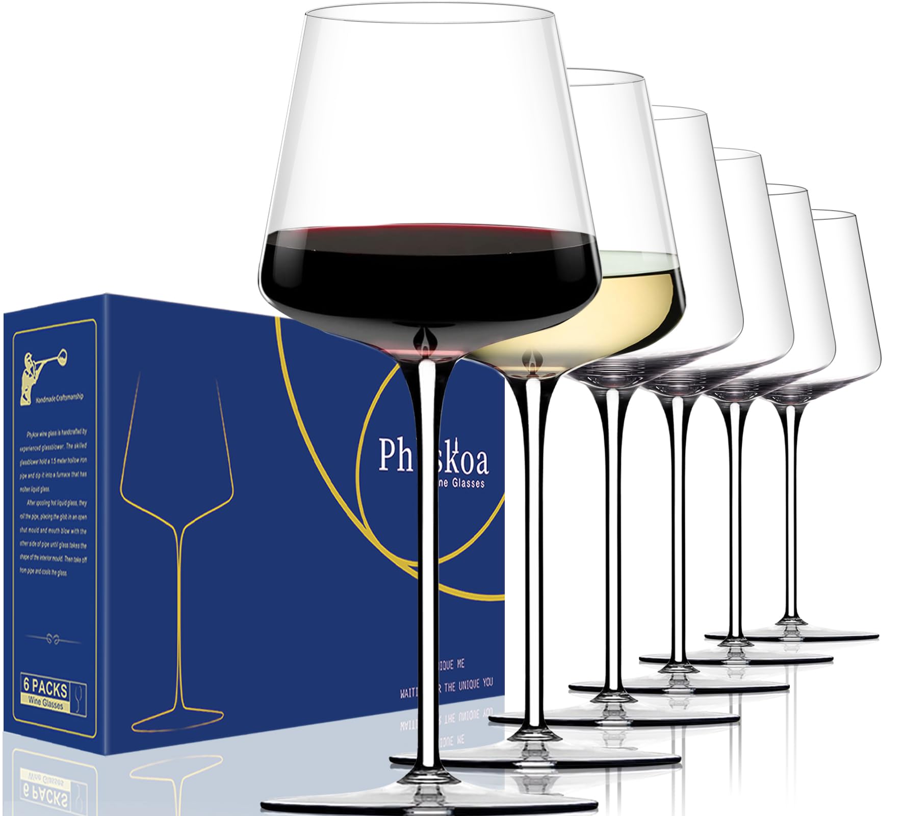 Copa de vino Physkoa 18 onzas con tallo largo y forma cuadrada, ideal para degustación elegante.