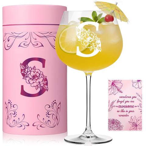 Copa de vino Physkoa con inicial personalizada para mujer, 20 onzas, ideal para regalar.