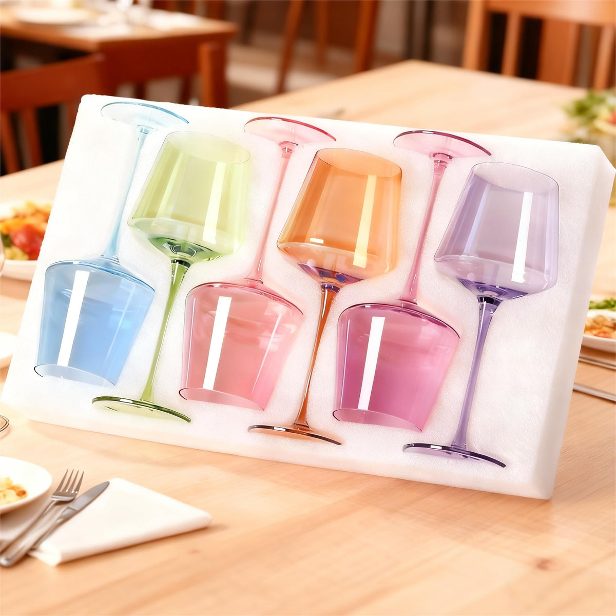 Copas Physkoa coloridas con tallo largo y base plana, para presentaciones elegantes.