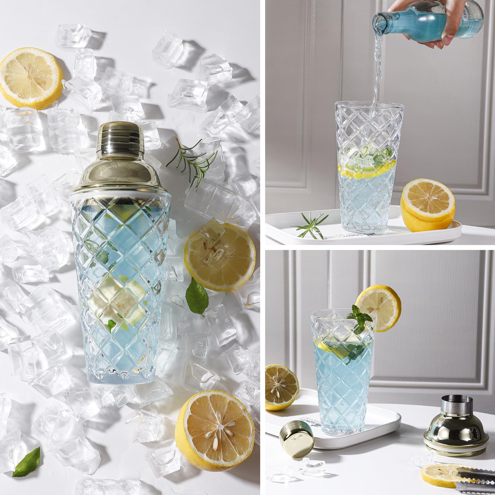 Physkoa set coctel vidrio 16oz, textura piña para servir margaritas