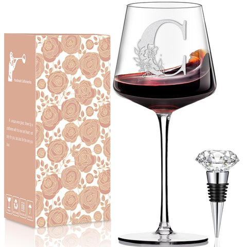 Vaso de vino Physkoa con inicial C grabado para regalo duradero