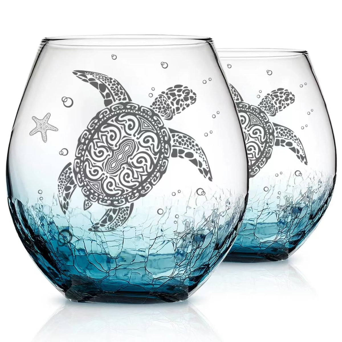 Physkoa vaso vino tortuga marina agrietado, diseño único para amantes del mar