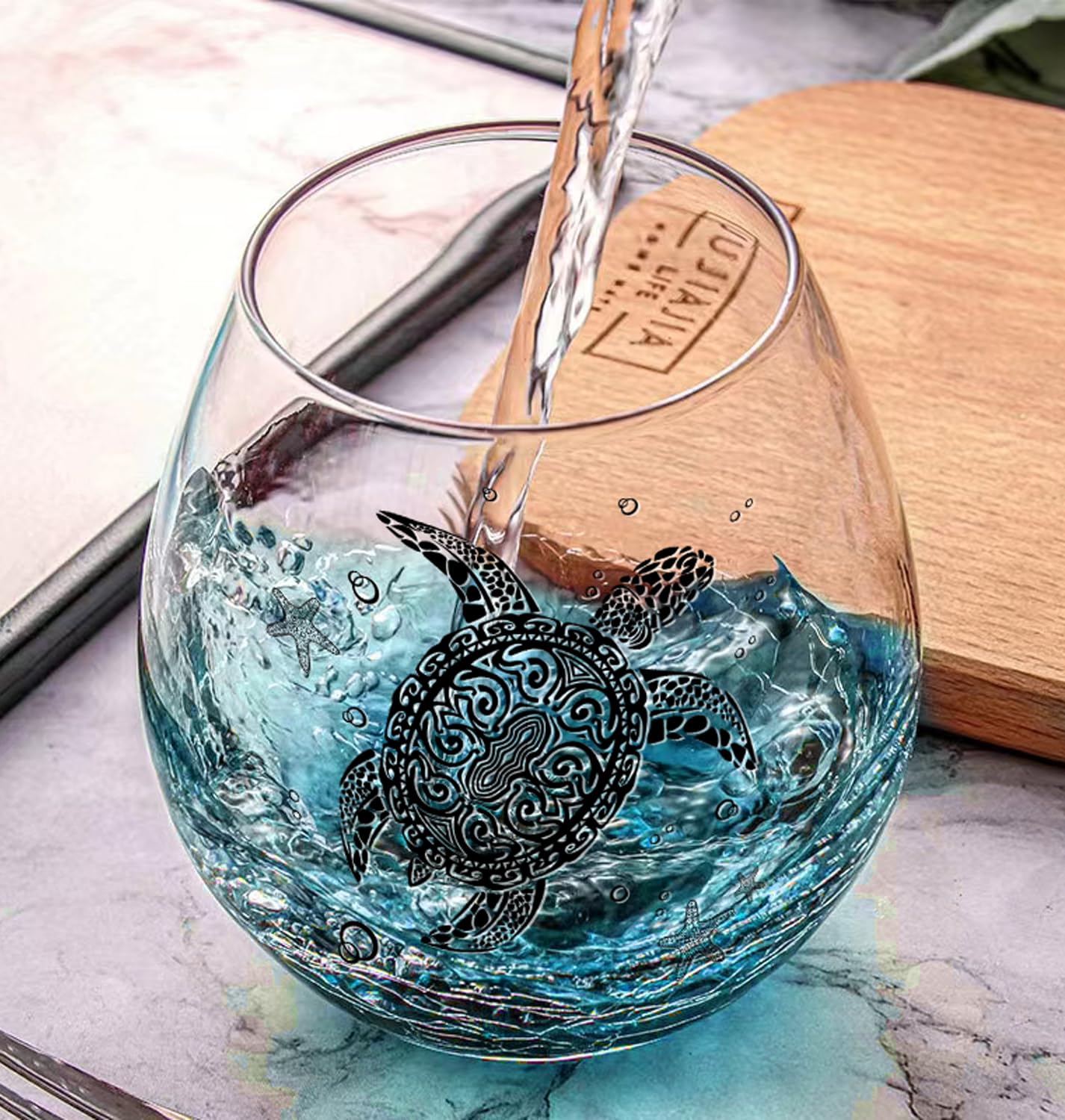 Physkoa vaso vino tortuga marina detalle agrietado, añade estilo oceánico
