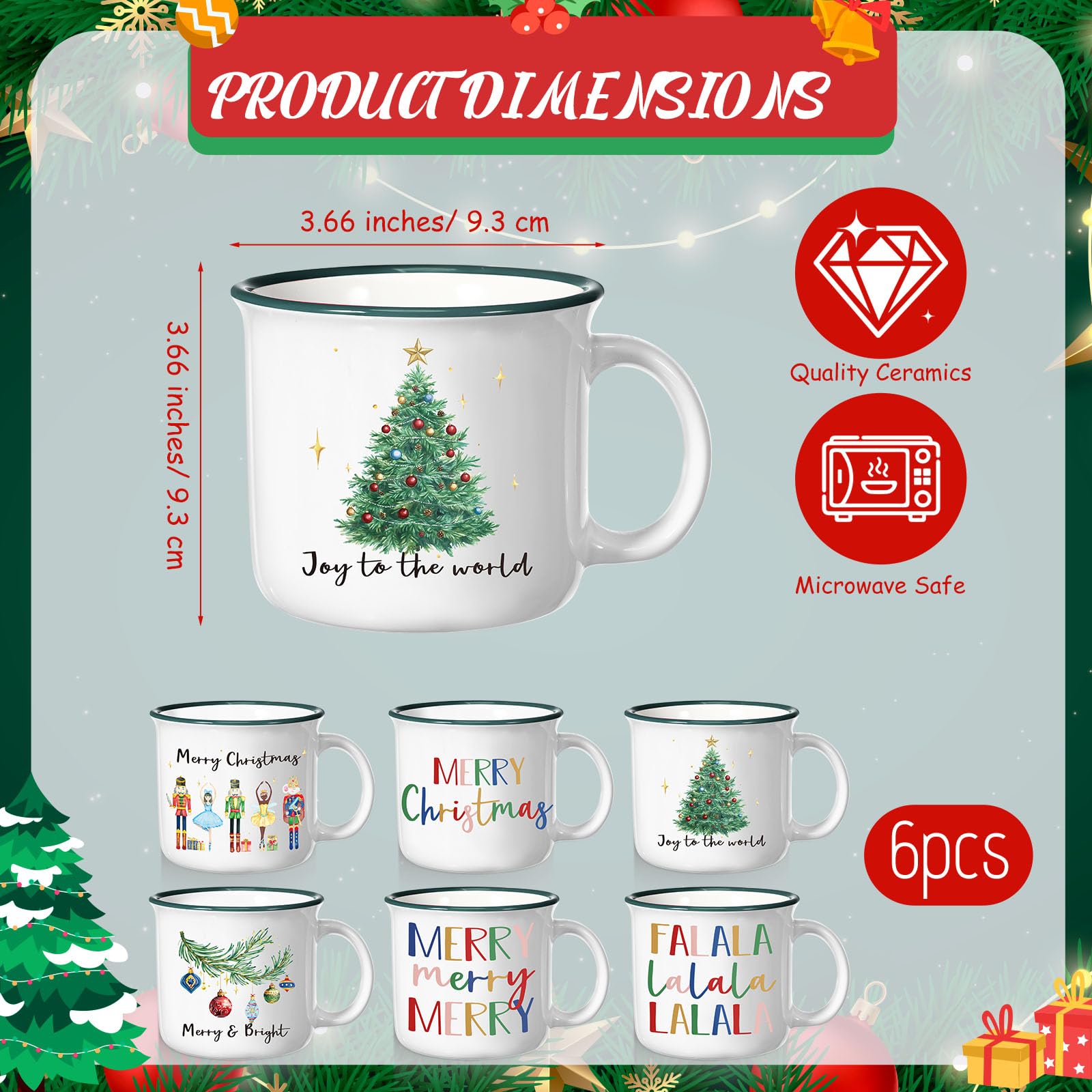 Taza Pickmesh con árbol navideño, perfecta para café festivo.