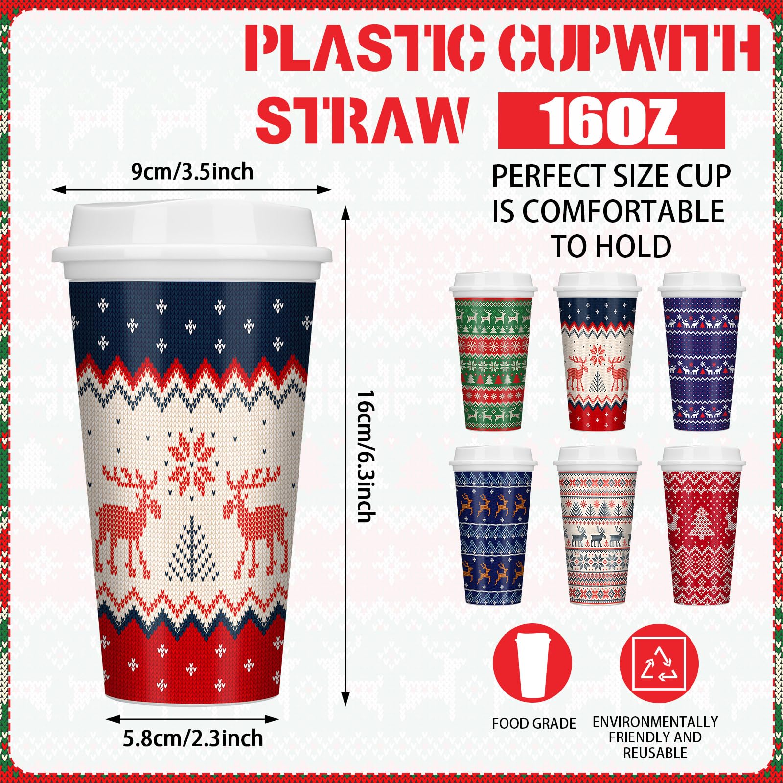 Pickmesh taza navidenas 16 onzas con tapa, ideal para viajes sin derrames.