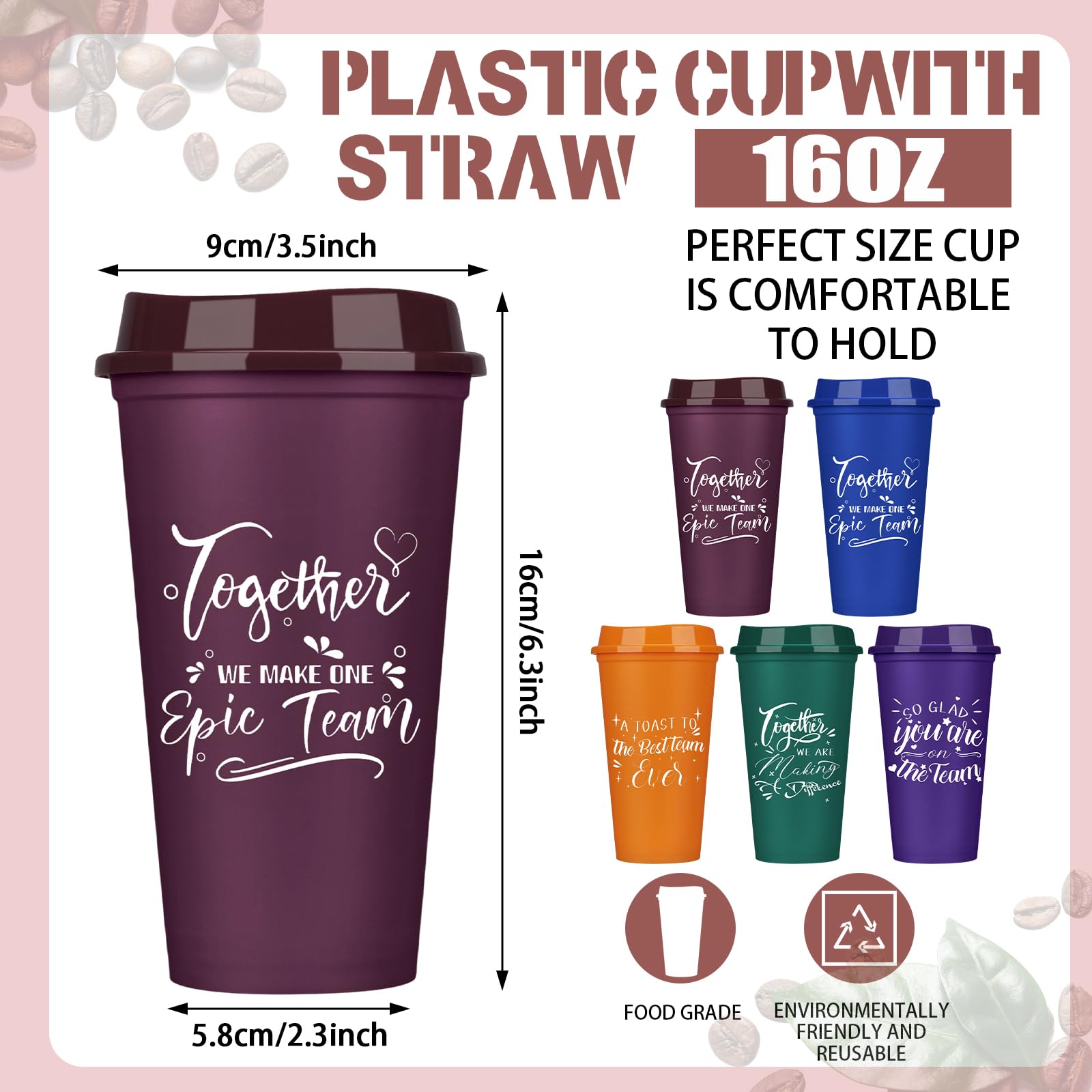 Pickmesh tazas plástico 16oz con diseño inspirador para motivar al equipo