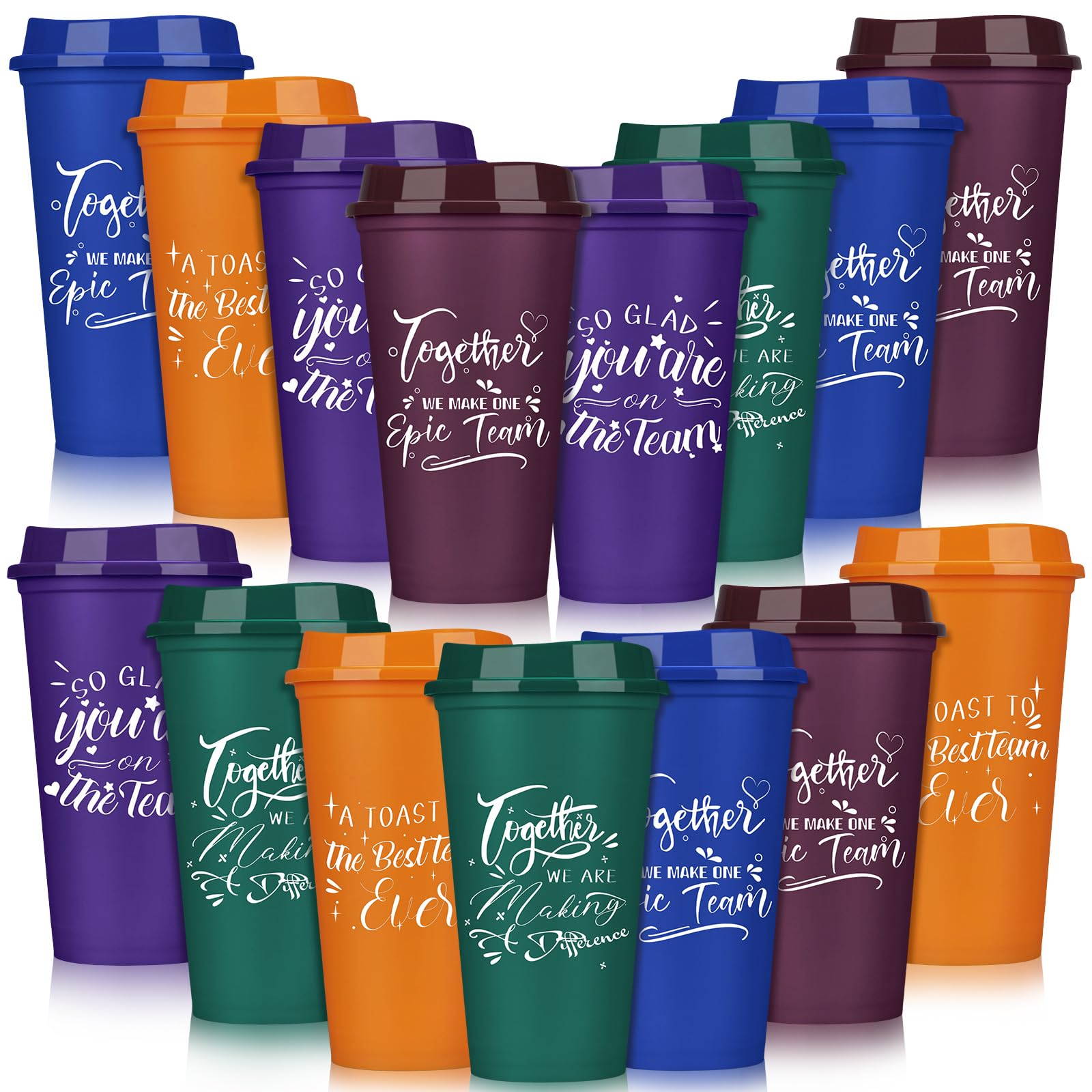Pickmesh tazas plástico 16oz con tapa, pack de 15, ideales para pausa en la oficina