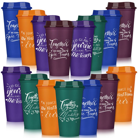 Pickmesh tazas plástico 16oz con tapa, pack de 15, ideales para pausa en la oficina