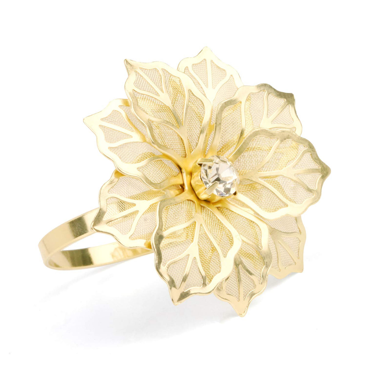 Anillos Picowe para servilleta en oro con flor hueca, ideal para decorar mesas.