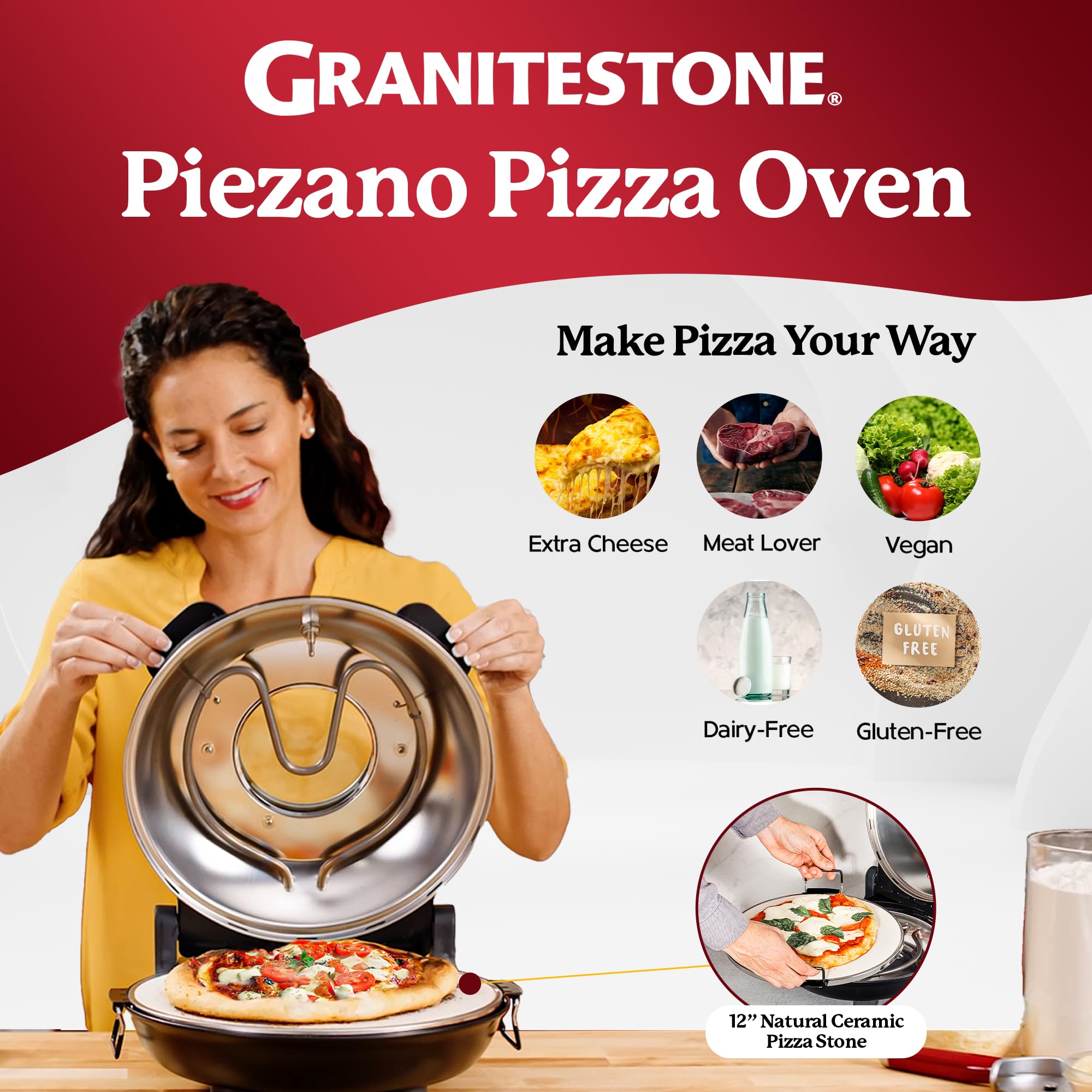 PIEZANO Horno de 800°F para pizza, bordes dorados en minutos