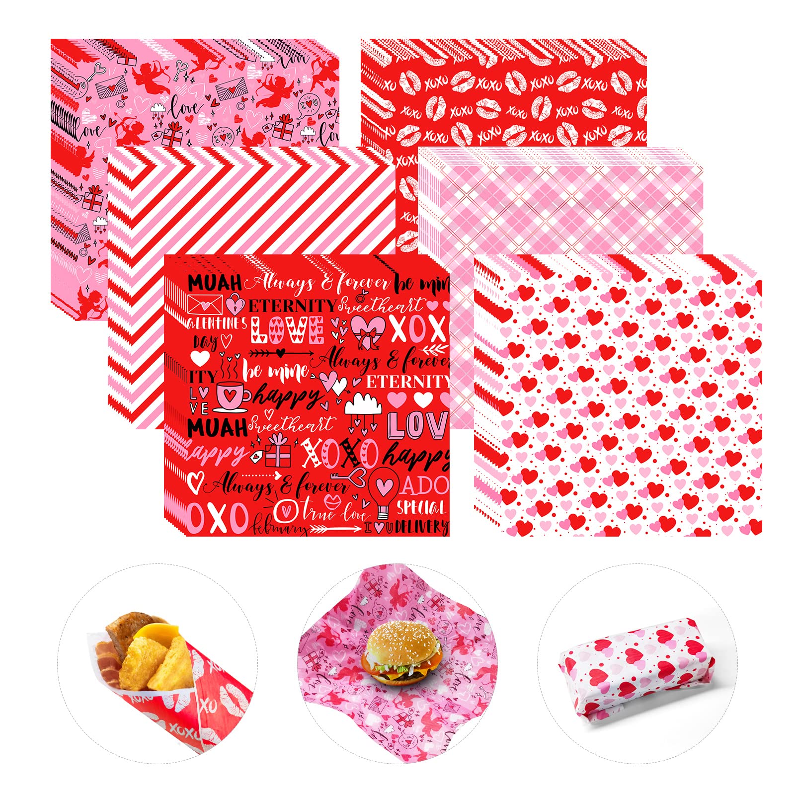 Piklodo papel encerado 12x12 con corazones rosa, envoltorio decorativo para regalos.