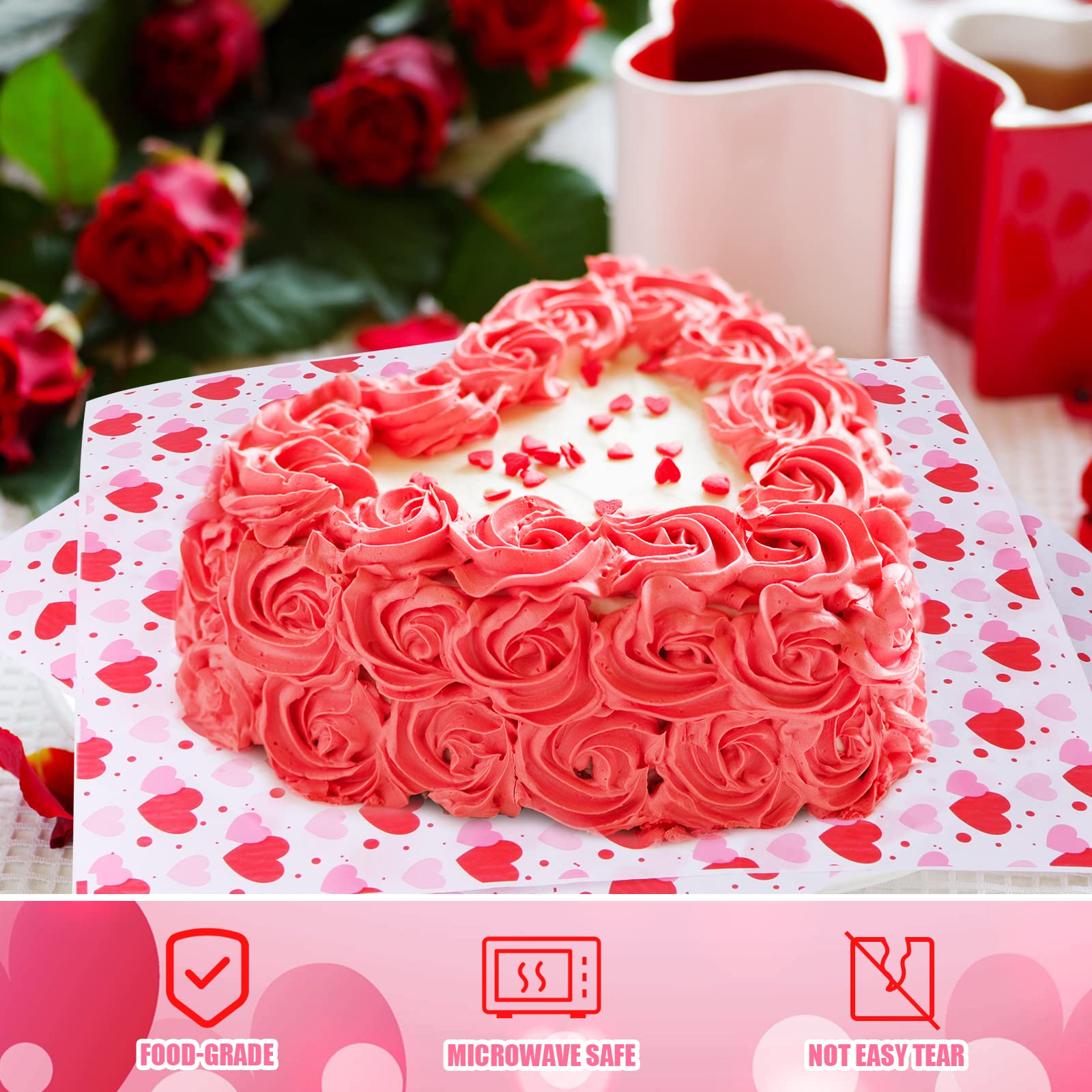 Piklodo papel encerado 12x12 simbolos Valentin, decoración para dulces.