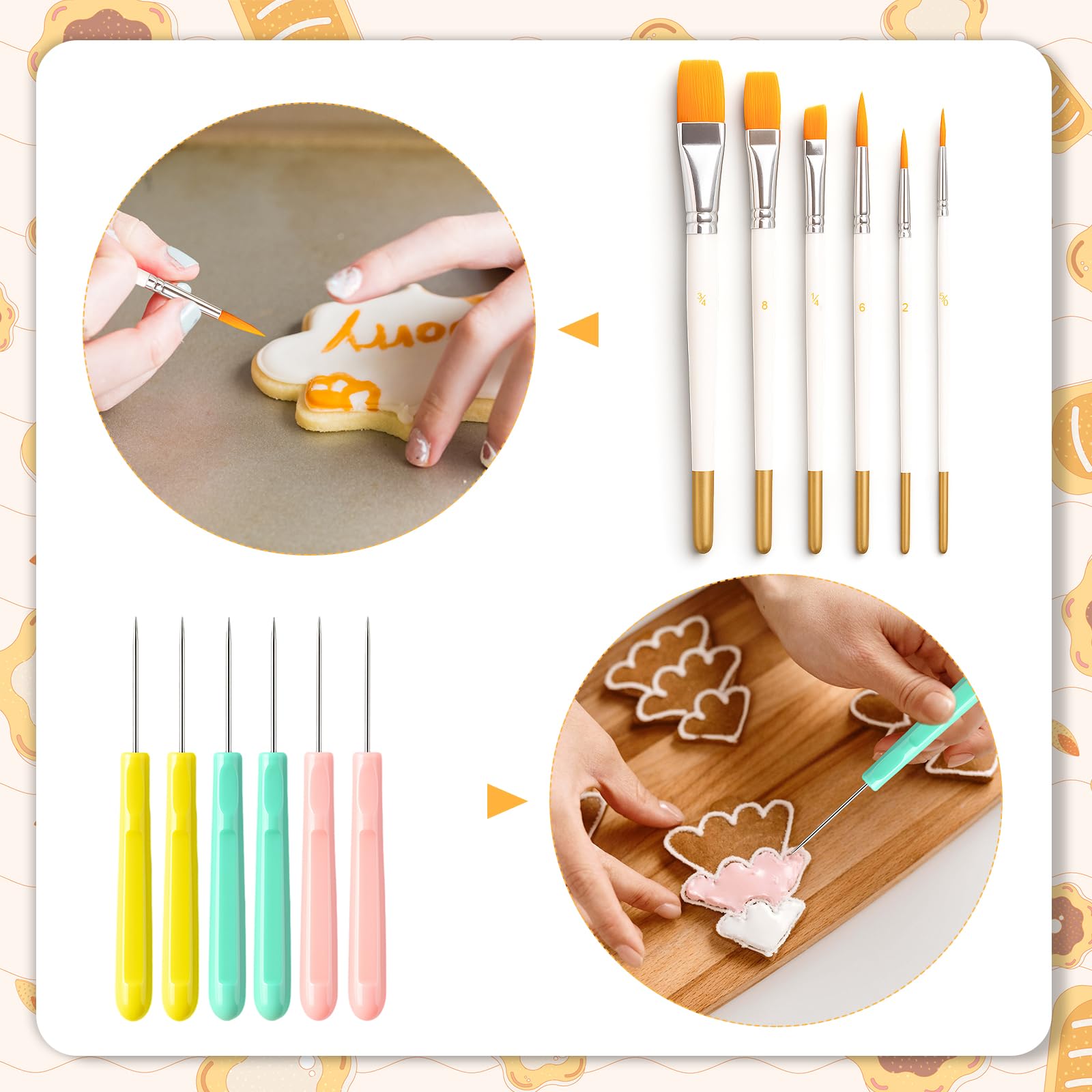 Pinceles de decoración Pimoys, cerdas sintéticas y mango de madera.