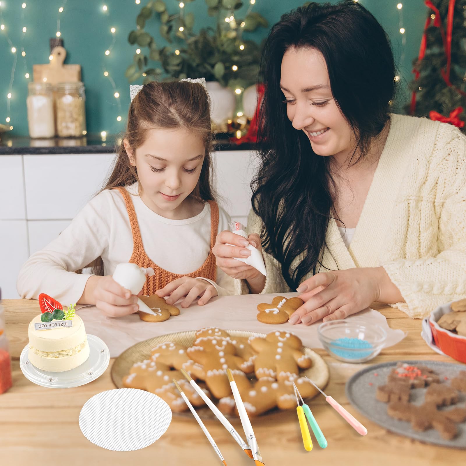 Uso navidad Pimoys para decorar galletas festivas.
