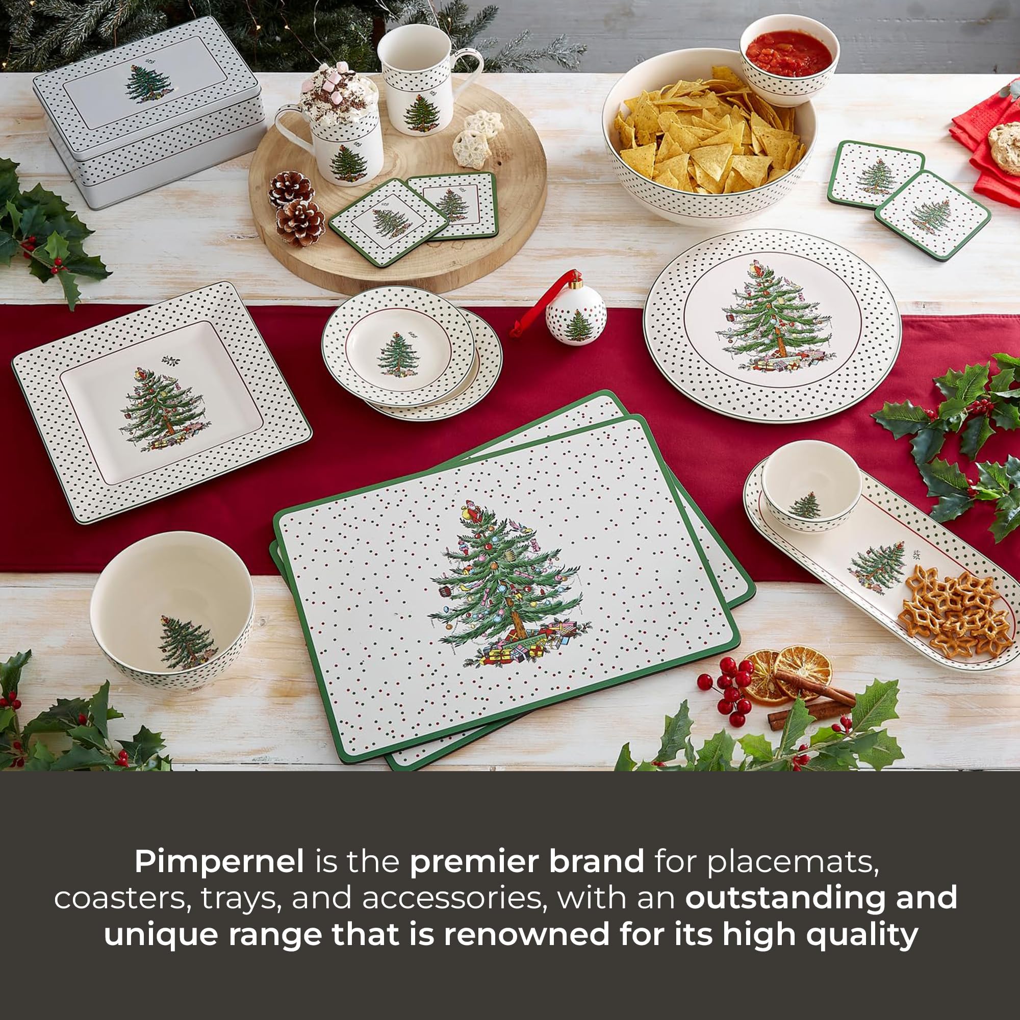 Conjunto de 4 manteles Spode para fiestas y comidas festivas.