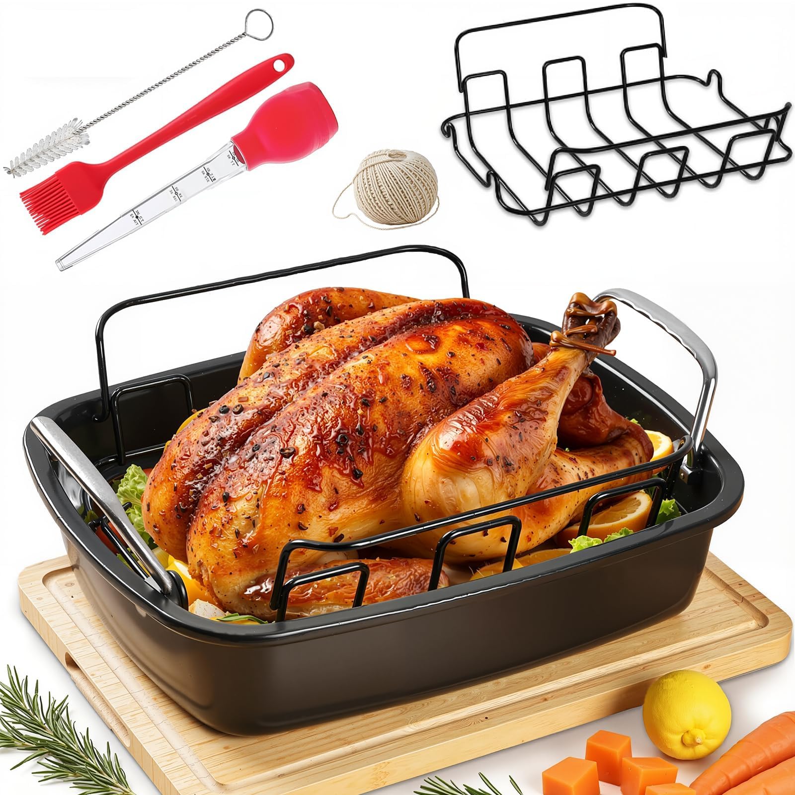 PinAmigos bandeja para asar antiadherente grande con rejilla, ideal para asados grandes