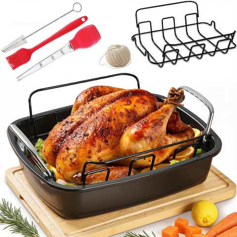 PinAmigos bandeja para asar antiadherente grande con rejilla, ideal para asados grandes