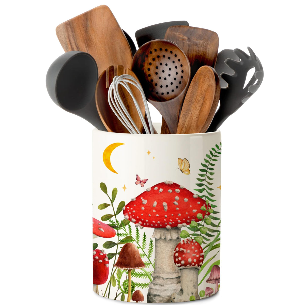 Pinata hongo porta-utensilios cerámico, organización elegante para la cocina
