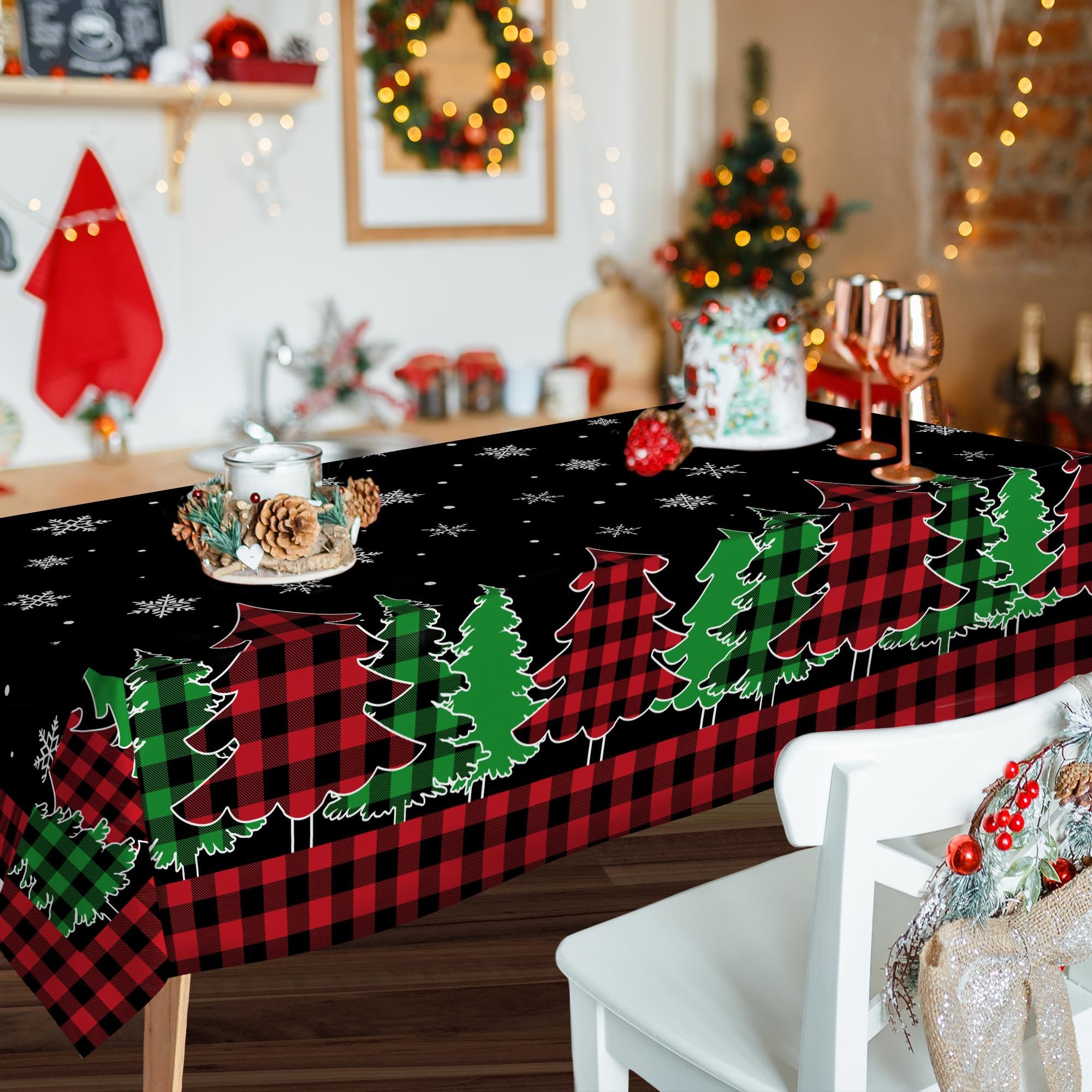 Mantel Pinata Navidad 60x84 con cuadros bufalo negros para cena elegante