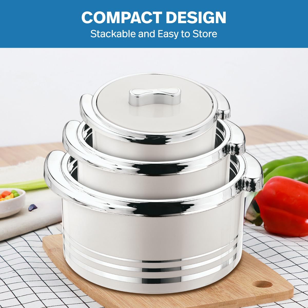 Pinnacle Thermoware: tamaños prácticos para porciones y comidas variadas.