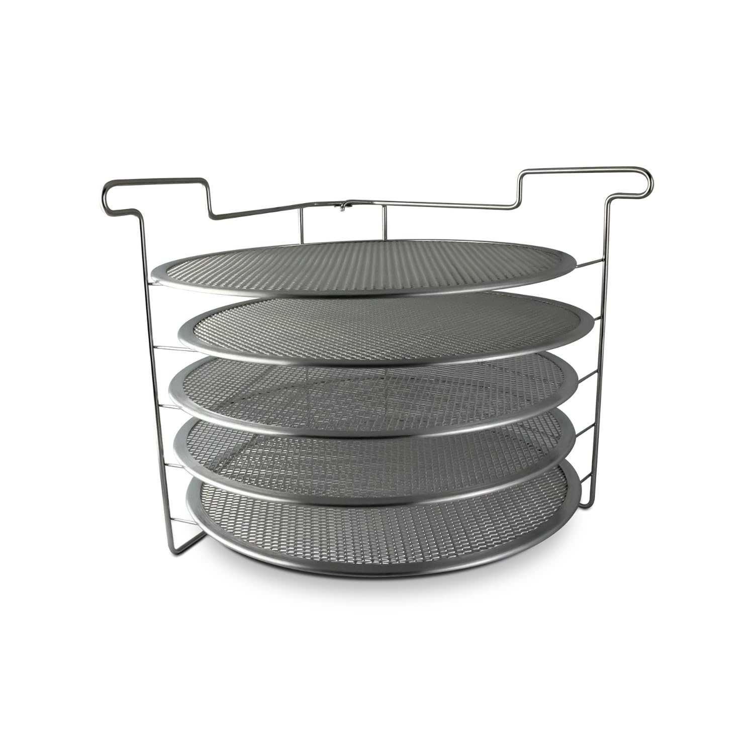 Pinnacolo rack doblable con pantallas para pizzas de 14 pulgadas, ideal para enfriar varias pizzas.